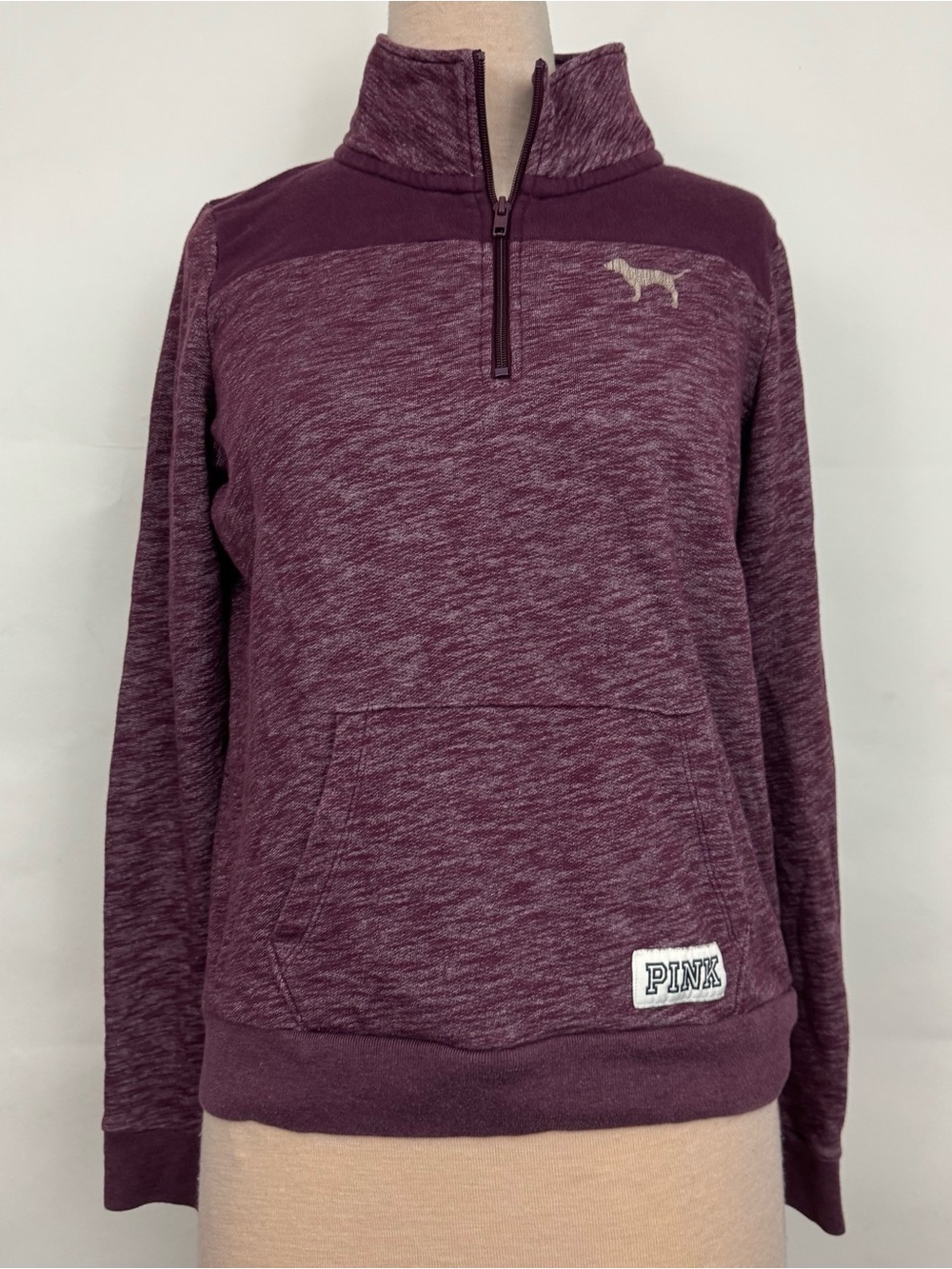 Victoria's Secret PINK Half-Zip Love PINK Pullover Sweater in Plum Heather Small